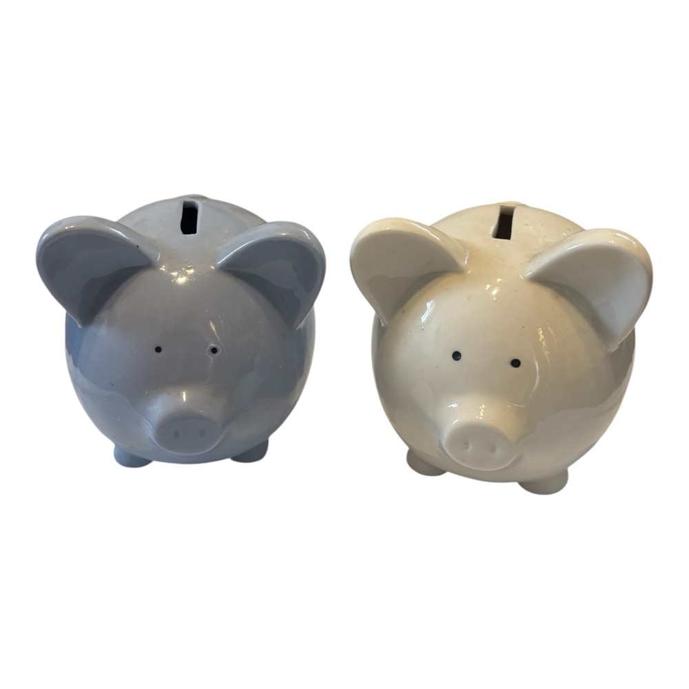 Vintage Ceramic Piggy Bank Set - Blue and White- have stoppers